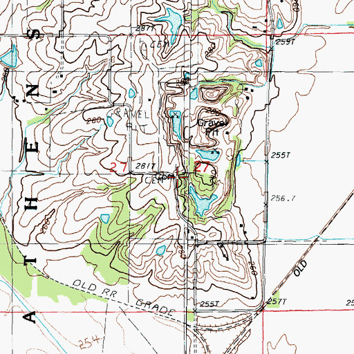 Topographic Map of Rodes Cemetery, MO