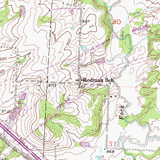 Topographic Map of Rodman School (historical), MO