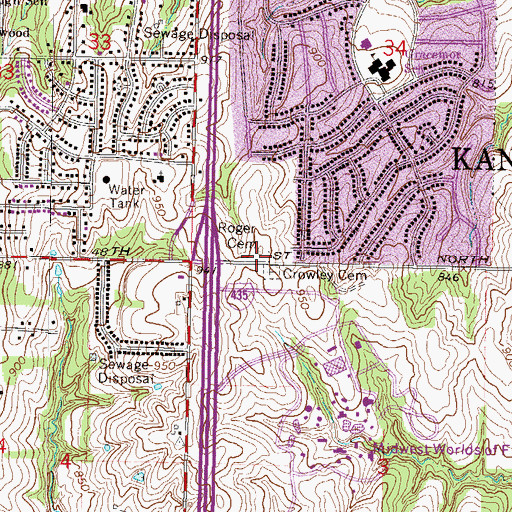 Topographic Map of Roger Cemetery, MO