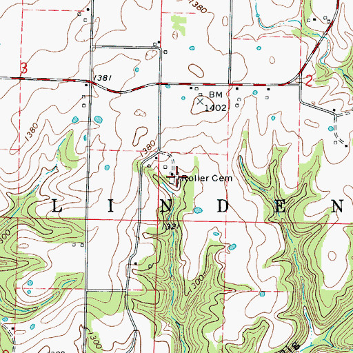 Topographic Map of Roller Cemetery, MO
