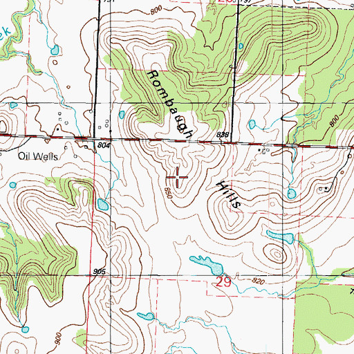 Topographic Map of Rombaugh Hills, MO