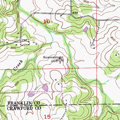 Topographic Map of Rommelmann Cemetery, MO