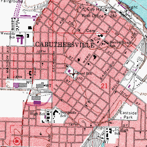 Topographic Map of Rood School, MO