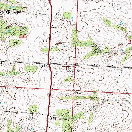 Topographic Map of Roop Cemetery, MO