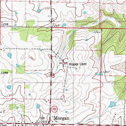 Topographic Map of Roper Cemetery, MO