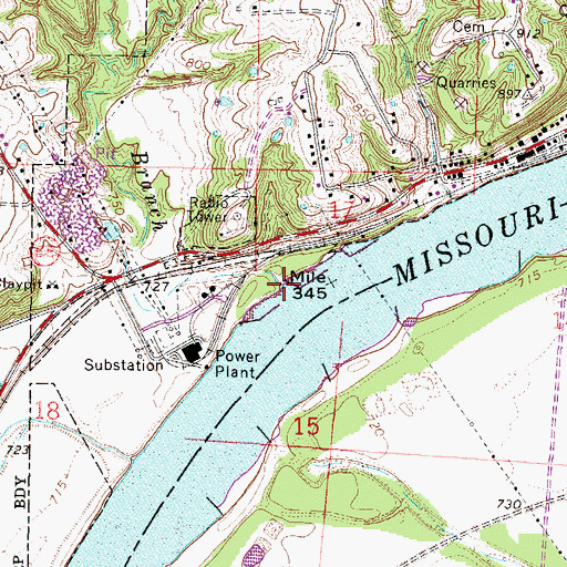 Topographic Map of Rose Branch, MO