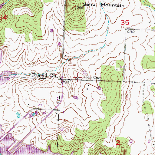 Topographic Map of Rose Cemetery, MO