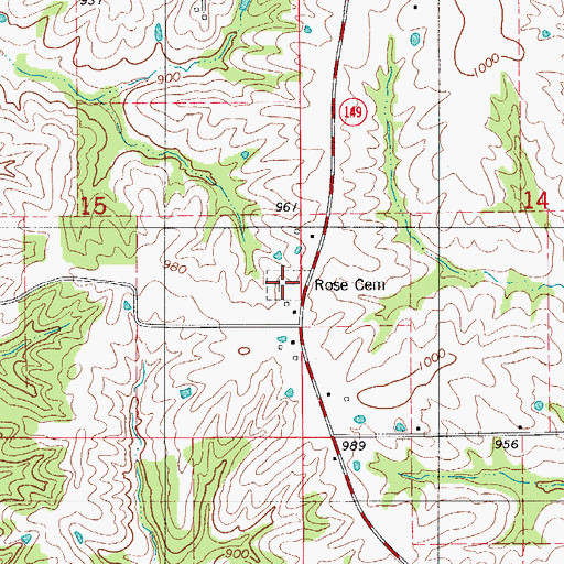 Topographic Map of Rose Cemetery, MO