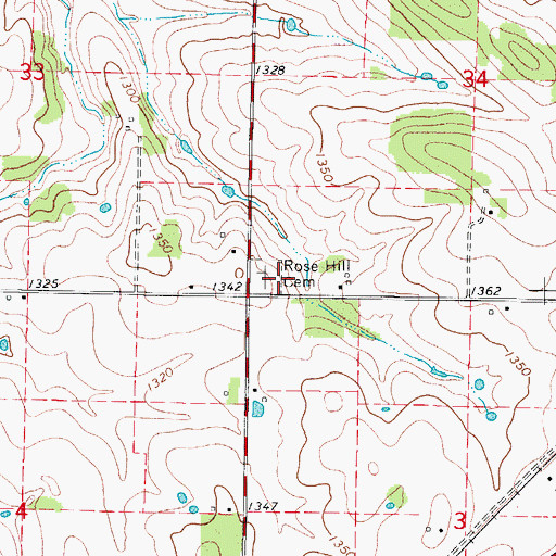 Topographic Map of Rose Hill Cemetery, MO