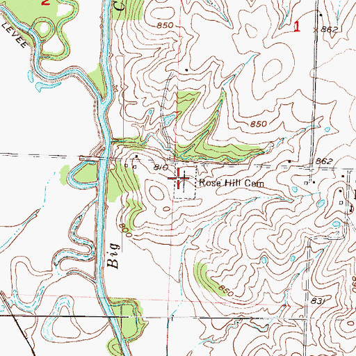 Topographic Map of Rose Hill Cemetery, MO