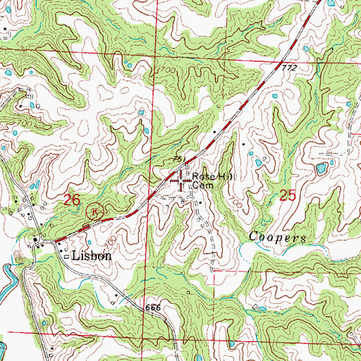 Topographic Map of Rose Hill Cemetery, MO