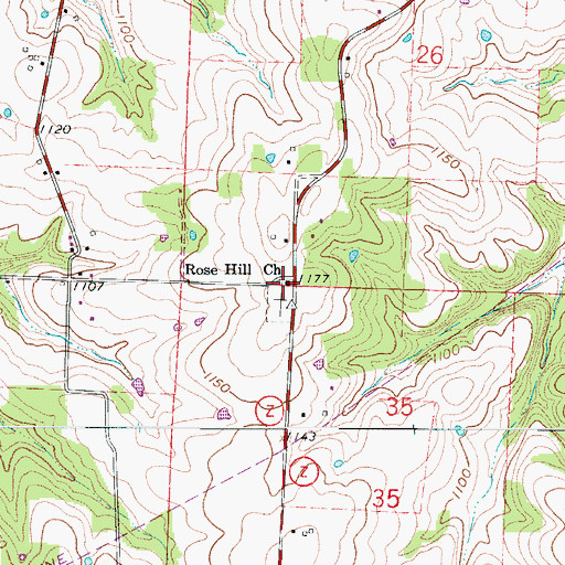 Topographic Map of Rose Hill Church, MO