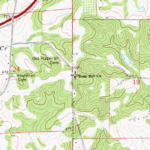 Topographic Map of Rose Hill Church, MO