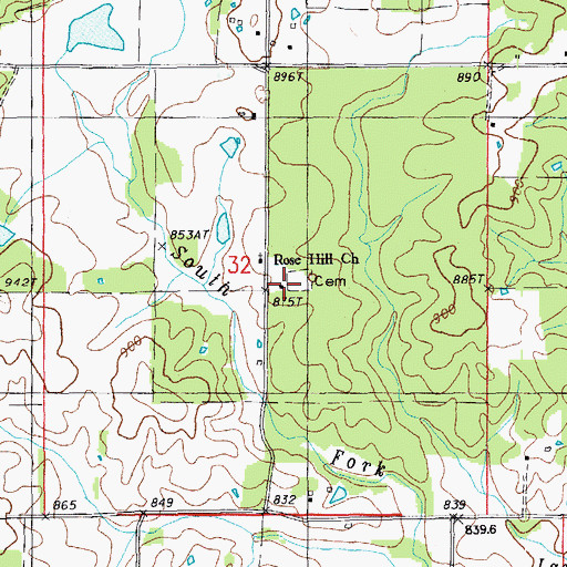 Topographic Map of Rose Hill School, MO