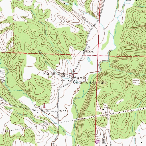 Topographic Map of Martin Cemetery, AR