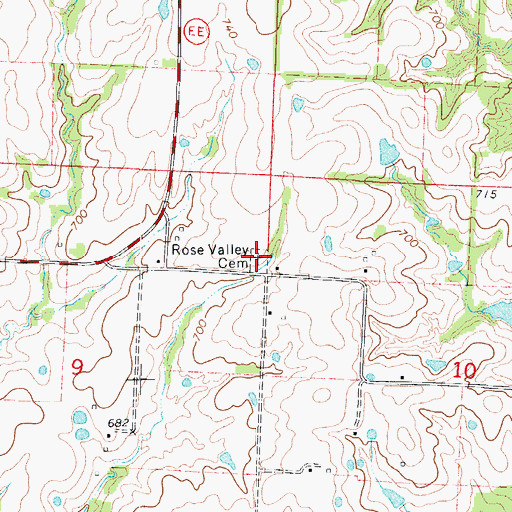 Topographic Map of Rose Valley Cemetery, MO