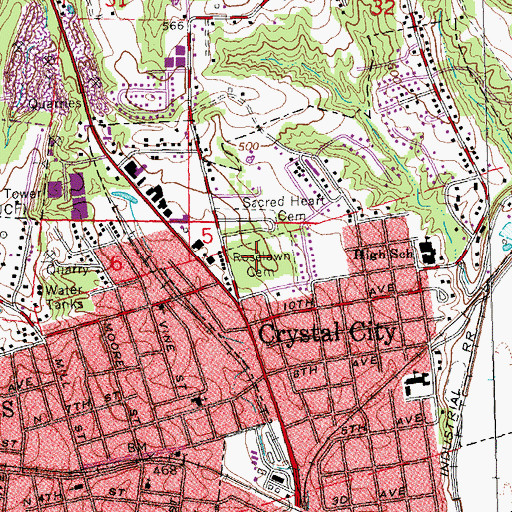 Topographic Map of Roselawn Cemetery, MO