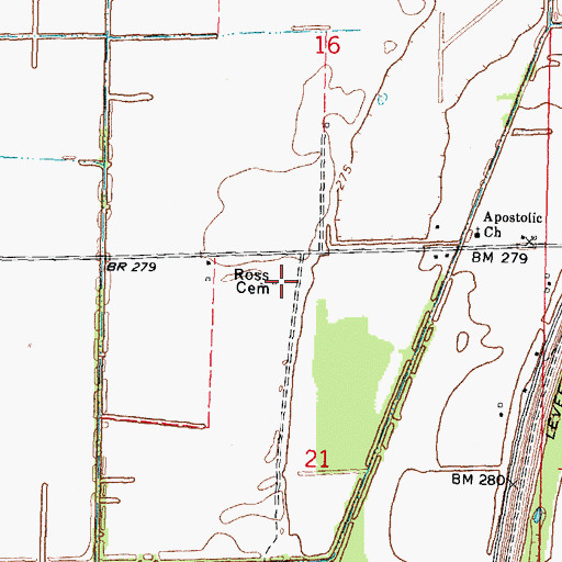 Topographic Map of Ross Cemetery, MO