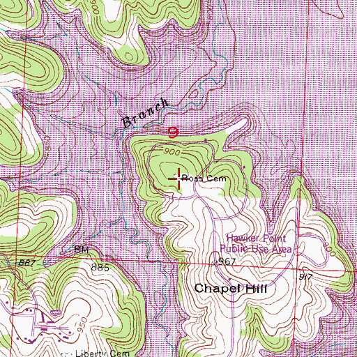 Topographic Map of Ross Cemetery, MO