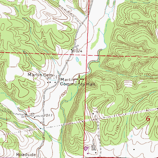Topographic Map of Martin Community Hall, AR