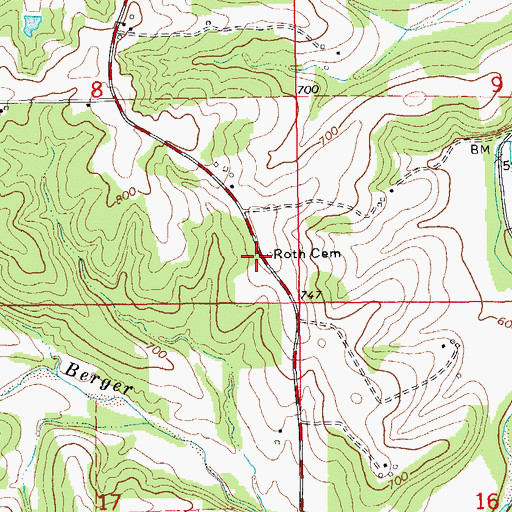 Topographic Map of Roth Cemetery, MO