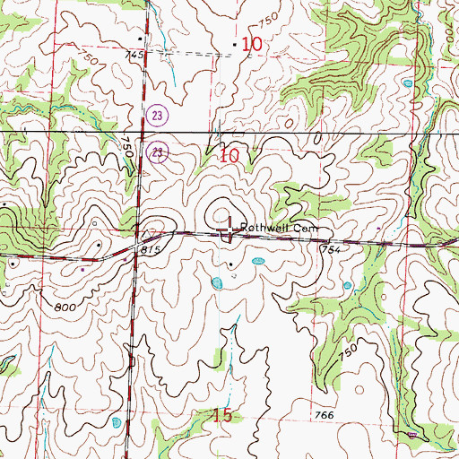 Topographic Map of Rothwell Cemetery, MO