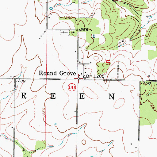 Topographic Map of Round Grove, MO