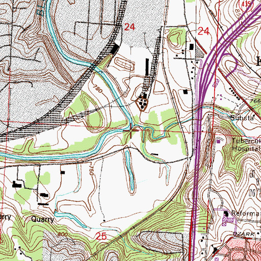 Topographic Map of Round Grove Creek, MO