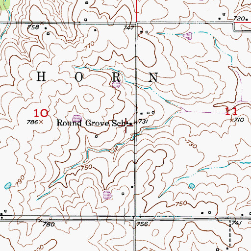 Topographic Map of Round Grove School, MO