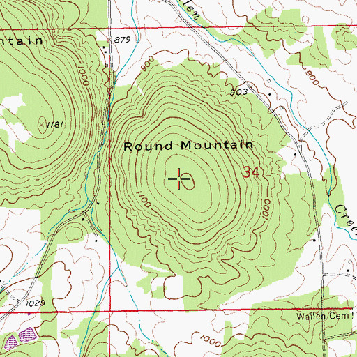 Topographic Map of Round Mountain, MO