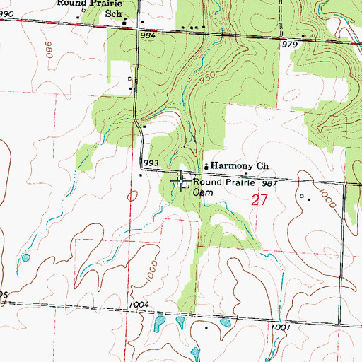 Topographic Map of Round Prairie Cemetery, MO