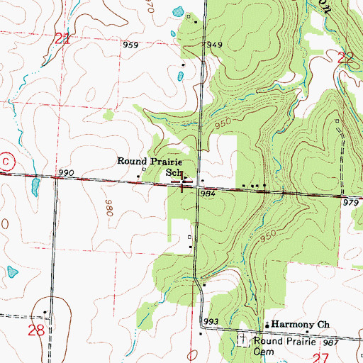 Topographic Map of Round Prairie School (historical), MO