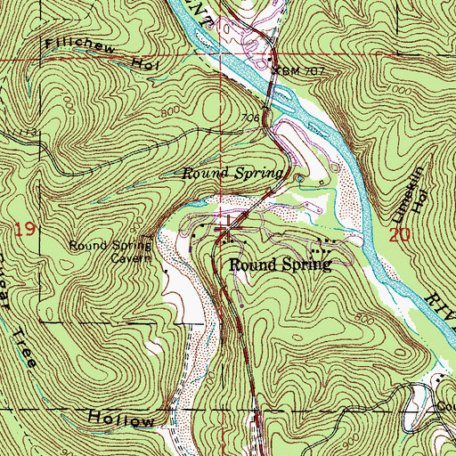 Topographic Map of Round Spring, MO