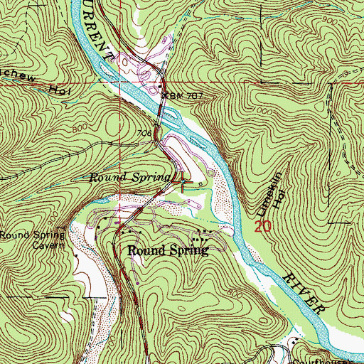 Topographic Map of Round Spring, MO