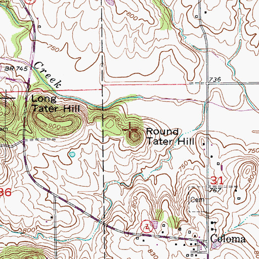 Topographic Map of Round Tater Hill, MO