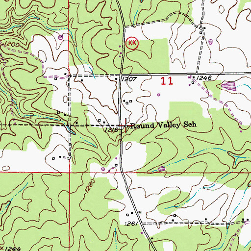 Topographic Map of Round Valley School, MO