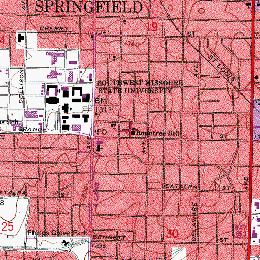 Topographic Map of Rountree School, MO