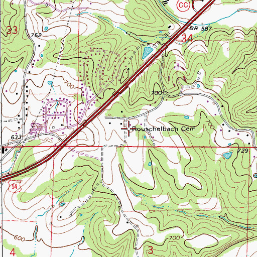 Topographic Map of Rouschelback Cemetery, MO