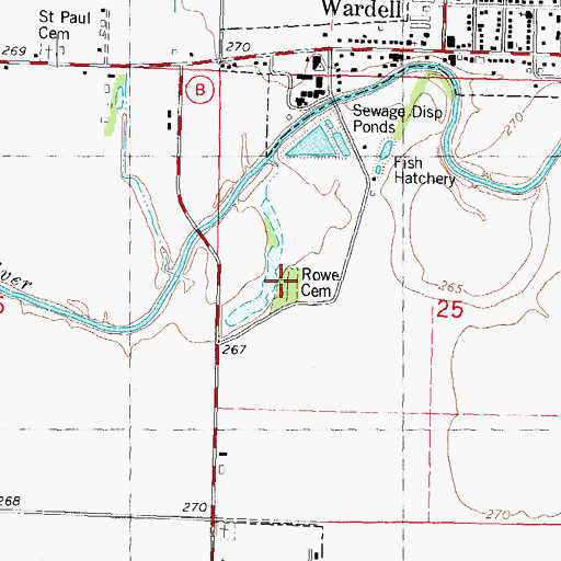 Topographic Map of Rowe Cemetery, MO