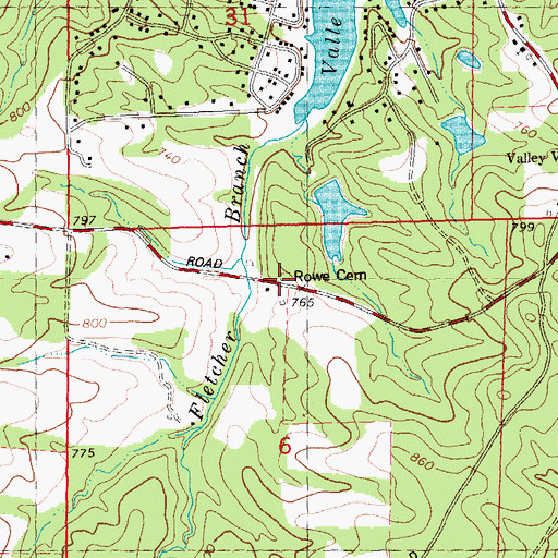 Topographic Map of Rowe Cemetery, MO