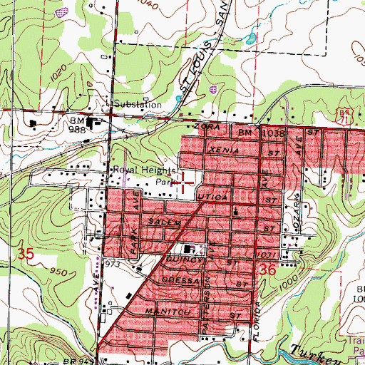 Topographic Map of Royal Heights Park, MO