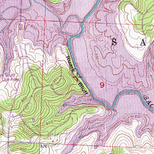 Topographic Map of Ruark Bluff, MO
