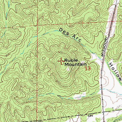 Topographic Map of Ruble Mountain, MO