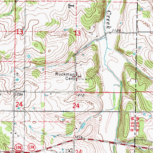 Topographic Map of Ruckman Cemetery, MO