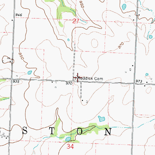 Topographic Map of Ruddick Cemetery, MO