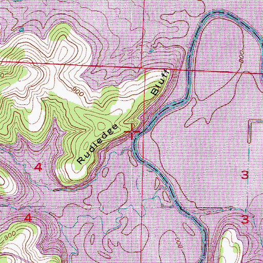 Topographic Map of Rutledge Bluff, MO
