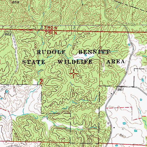 Topographic Map of Rudolf Bennitt State Wildlife Area, MO