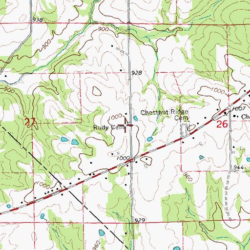 Topographic Map of Rudy Cemetery, MO