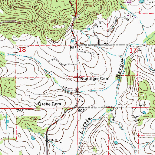 Topographic Map of Ruediger Cemetery, MO