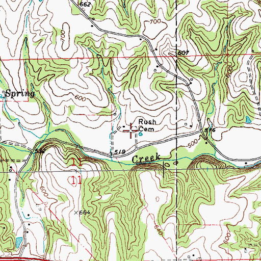Topographic Map of Rush Cemetery, MO